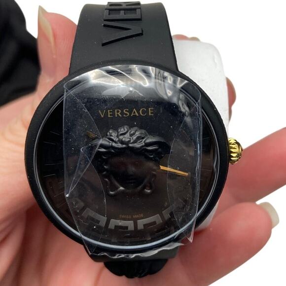 Versace Women's Swiss Medusa Watch Black Silicone Strap NEW - Picture 1 of 7